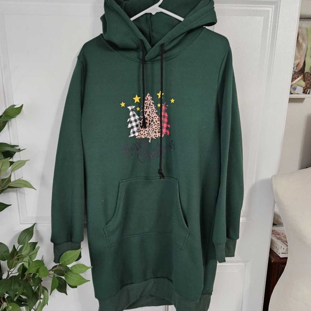 Green Christmas Tunic Hoodie with Tree Design